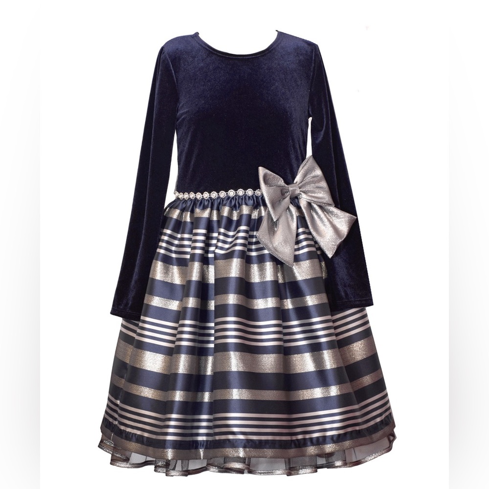 Big Girls Long Sleeved Striped Ballerina Bow Dress